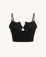 Orchid Embroidered Appliqué Corset Bustier Top - Black