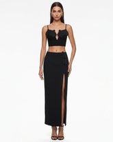 Orchid Embroidered Appliqué Corset Bustier Top - Black