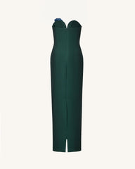 Iris Embroidered Notch Neck Strapless Maxi Dress - Emerald Green