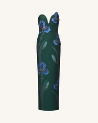Iris Embroidered Notch Neck Strapless Maxi Dress - Emerald Green