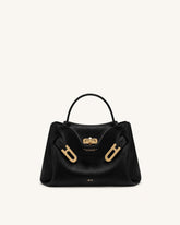 Rhea Small Pebbled Double Buckle Shoulder Bag - Black