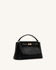 Carmen Woven Top Handle Bag - Charcoal Black