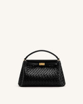 Carmen Woven Top Handle Bag - Charcoal Black