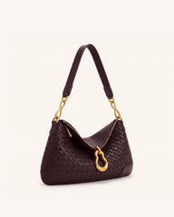 Jayla Metal Pendant Embellished Woven Shoulder Bag - Deep Burgundy