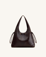Celandra Drawstring Hobo Bag - Dark Brown