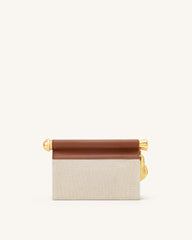 Holly Metal Pendant Embellished Clutch - Brown Canvas