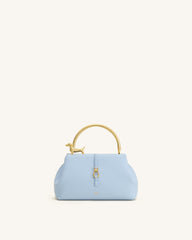 Bruna Dachshund Metal Handle Top Handle Bag - Light Blue