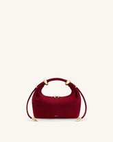 Ellie Faux Suede Metal Ring Embellished Top Handle Bag - Burgundy