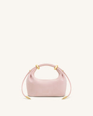 Ellie Faux Suede Metal Ring Embellished Top Handle Bag - Pink