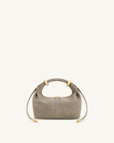 Ellie Faux Suede Metal Ring Embellished Top Handle Bag - Grey