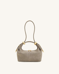 Ellie Faux Suede Metal Ring Embellished Top Handle Bag - Grey
