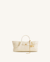 Maeve Dachshund Metal Charm Tote Bag - Ivory Croc