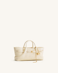 Maeve Dachshund Metal Charm Tote Bag - Ivory Croc