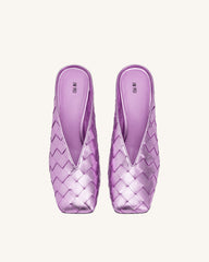 Ellie Woven Square-Toe Mule Heels - Purple