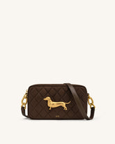 Riley Faux Suede Dachshund Quilted Shoulder Bag - Dark Brown