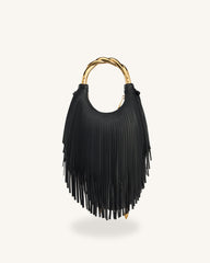 Chloe Metal Handle Fringe Top Handbag - Black