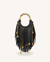 Chloe Metal Handle Fringe Top Handbag - Black