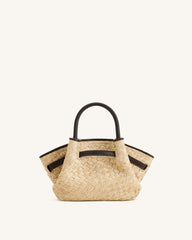 Hana Mini Faux Straw Tote Bag - Brown