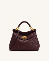 Lucia Classic Woven Top Handle Bag - Dark Burgundy