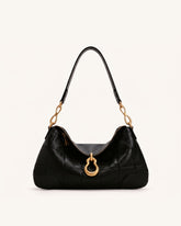Jayla Metal Pendant Embellished Shoulder Bag - Charcoal Black