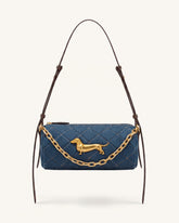 Lucienne Dachshund Quilted Chain Shoulder Bag - Blue Denim