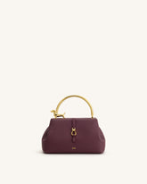 Bruna Dachshund Metal Handle Top Handle Bag - Burgundy