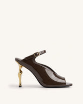 Alivia Gold Metal Peep-Toe Heels - Dark Brown