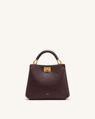 Lucia Elephant-Effect Top Handle Bag - Dark Brown