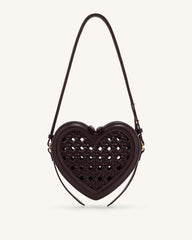 Arlene Openwork Woven Heart Shape Crossbody Bag - Vintage Red