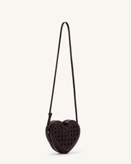 Arlene Openwork Woven Heart Shape Crossbody Bag - Vintage Red