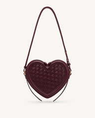 Arlene Woven Heart Shape Crossbody Bag - Deep Burgundy