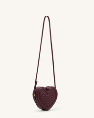 Arlene Woven Heart Shape Crossbody Bag - Deep Burgundy