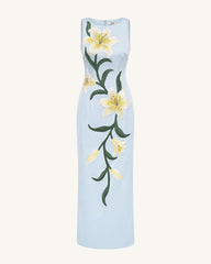 Lily Floral Print Sleeveless Column Maxi Dress - Light Blue
