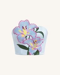 Lily Floral Embroidered Strapless Corset Top - Light Blue