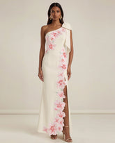 Flower Embroidered One-Shoulder Maxi Dress - Ivory