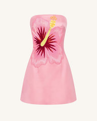 Hibiscus Embroidered Bandeau Mini Dress - Pink