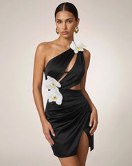 Orchid Embellished Cutout Mini Dress - Black