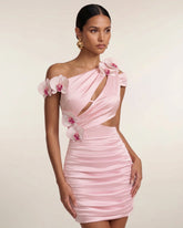 Orchid Embroidered Cutout Ruched Mini Dress - Blush Pink