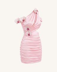Orchid Embroidered Cutout Ruched Mini Dress - Blush Pink