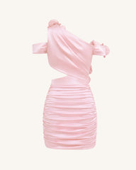 Orchid Embroidered Cutout Ruched Mini Dress - Blush Pink