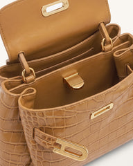 Rhea Small Double Buckle Shoulder Bag - Light Brown Croc