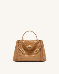 Rhea Small Double Buckle Shoulder Bag - Light Brown Croc