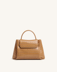 Rhea Small Double Buckle Shoulder Bag - Light Brown Croc