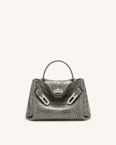 Rhea Small Double Buckle Shoulder Bag - Grey Croc