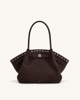 Hana Medium Faux Suede Tote Bag - Dark Chocolate Brown