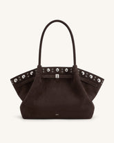 Hana Large Faux Suede Tote Bag - Deep Brown