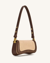 Joy Faux Suede Shoulder Bag - Khaki Brown