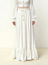 Drawstring Chiffon Maxi Skirt - White