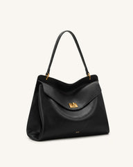 Lucia Turn-Lock Shoulder Bag - Black