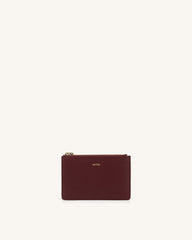 Quinn Zipped Card Holder- Burgundy Grained Vegan Leather